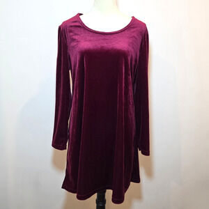 Vintage Kathie Lee Womens Medium Burgund Velvet Dress Long Sleeve Romantic Fairy